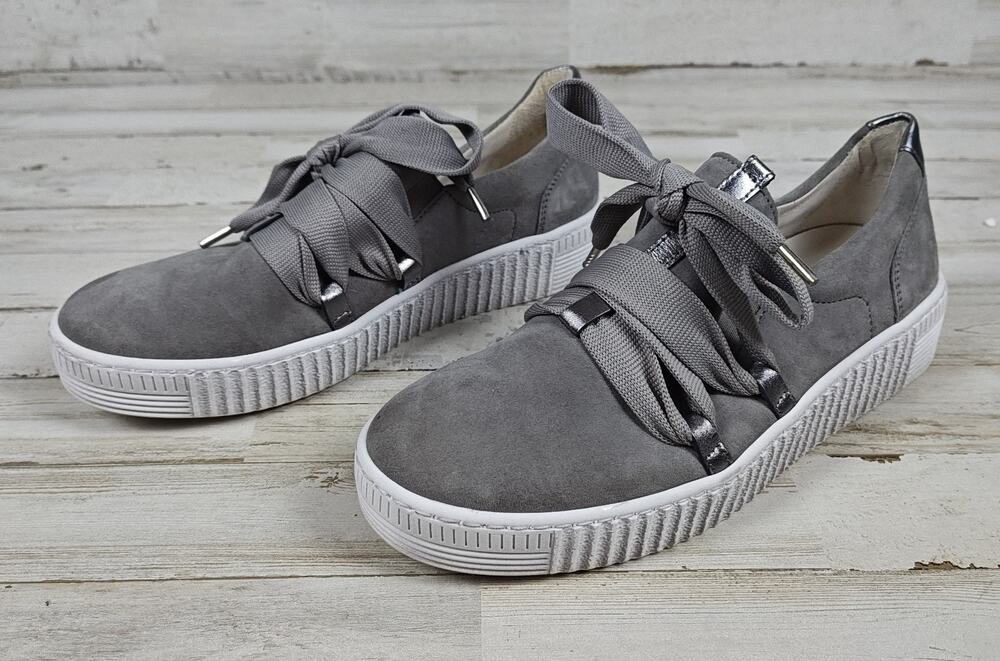 GABOR Women's Suede Bow Slide Gray White Sneaker Made In Slovakia Women's Sz. 5